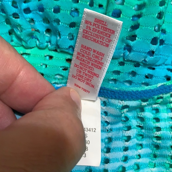 SO Swimsuit Coverup Blue and Green Net Design Sz 7 - Picture 5 of 8